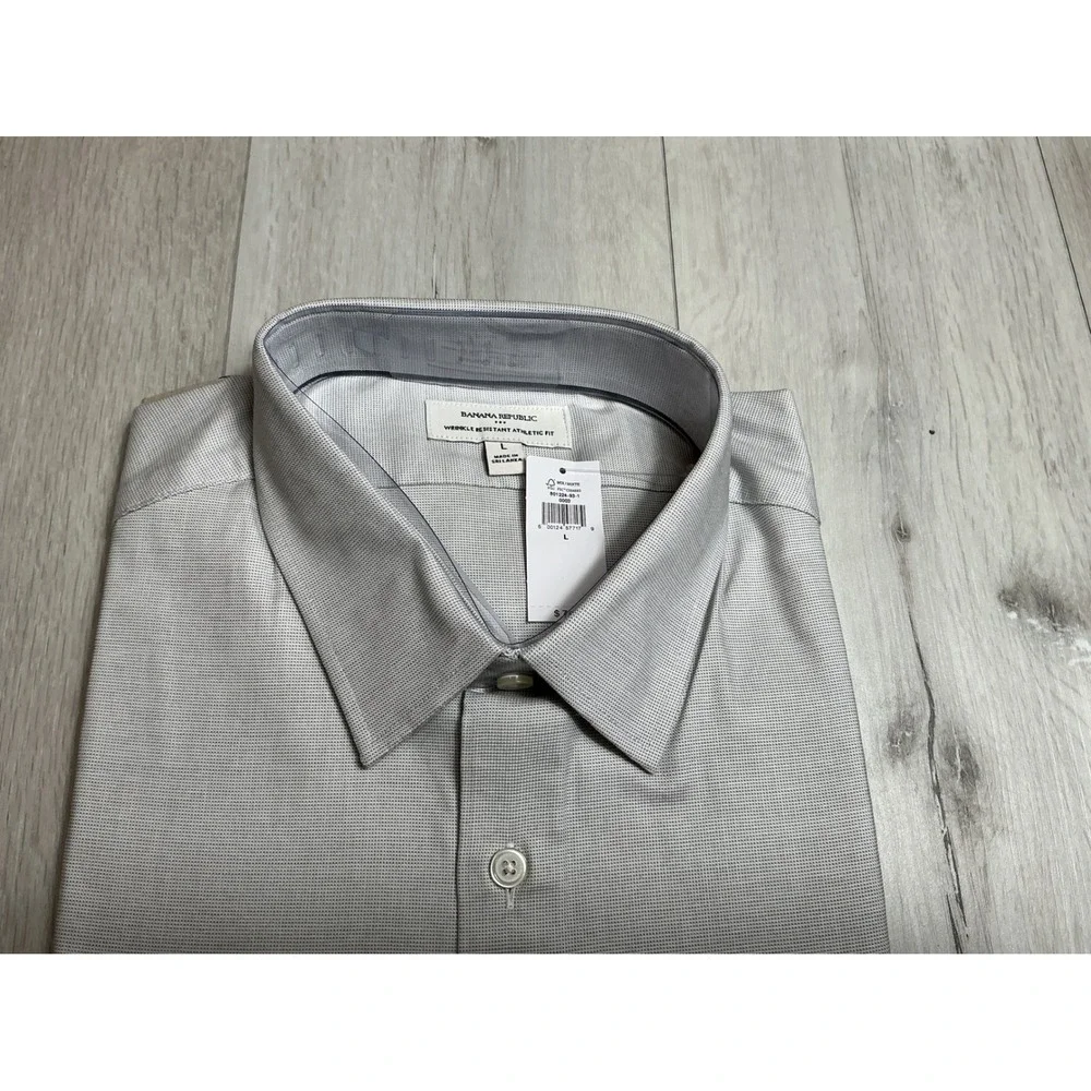 Banana Republic Athletic Fit Wrinkle Resistant Dress Shirt Large Grey New W Tags